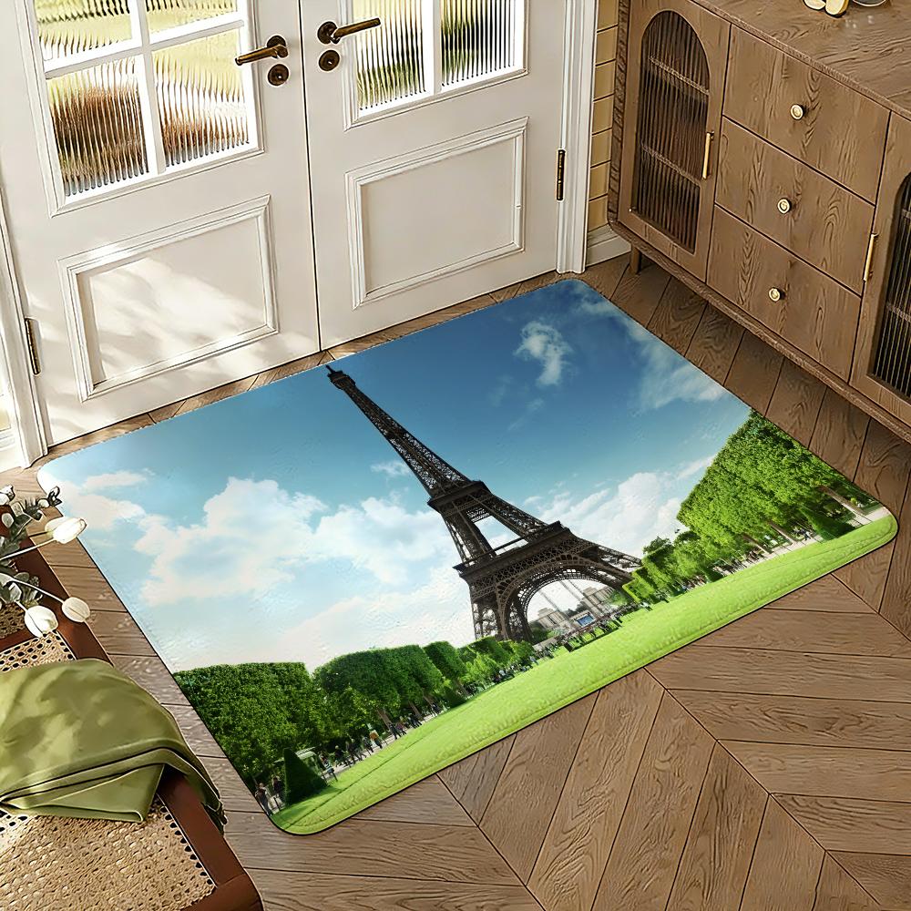 The Eiffel Tower Floor Mat Soft Thickened Absorbent Non-Slip Bedroom Living Room Door Mat Home Decor Flannel Rugs