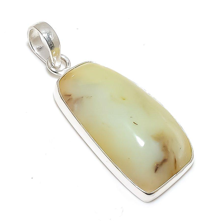 Chrysoprase Gemstone Handmade 925 Steling Silver Jewelry Pendant 1.77" SU-9646