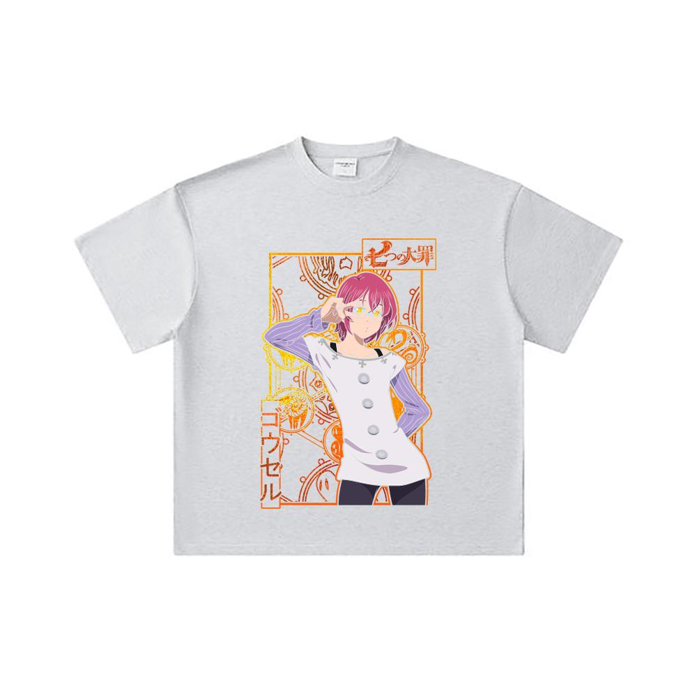 260 GSM Doppelgarn 32er Zählart 100% Baumwolle Sieben Todsünden V11 Gowther Druck Unisex Schweres Baumwoll-T-Shirt