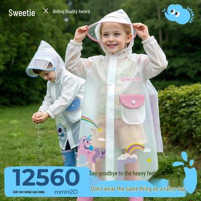 Kids' Cartoon Waterproof Raincoat with Backpack Feature