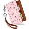 [Pretimo] Ausweishülle mit Auszug, Niedliches Rosa Miau-Katzen-Design, Zweifach faltbar, Versteckt, Stilvoll, Damen, Katzen-Aufdruck, Pfotenabdruck-Design, Rosa [Miau-Katze Rosaps]