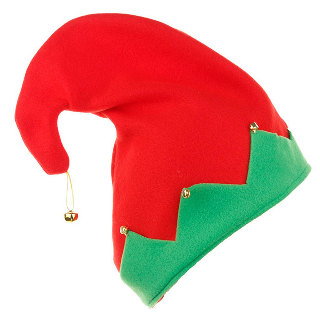 Caps of Santa's Assistant Plush Made Red & Green Hats with Curled for Peak Christmas Costume Accessories