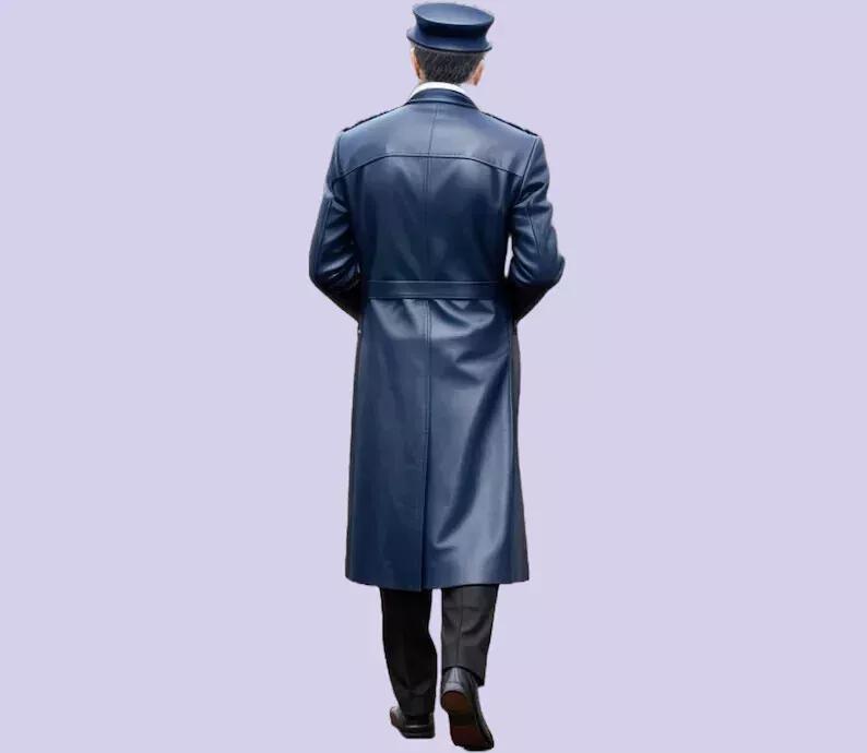 Overcoat Men's Blue Trench Formal Genuine Lambskin Coat Wear Handmade Soft Leather