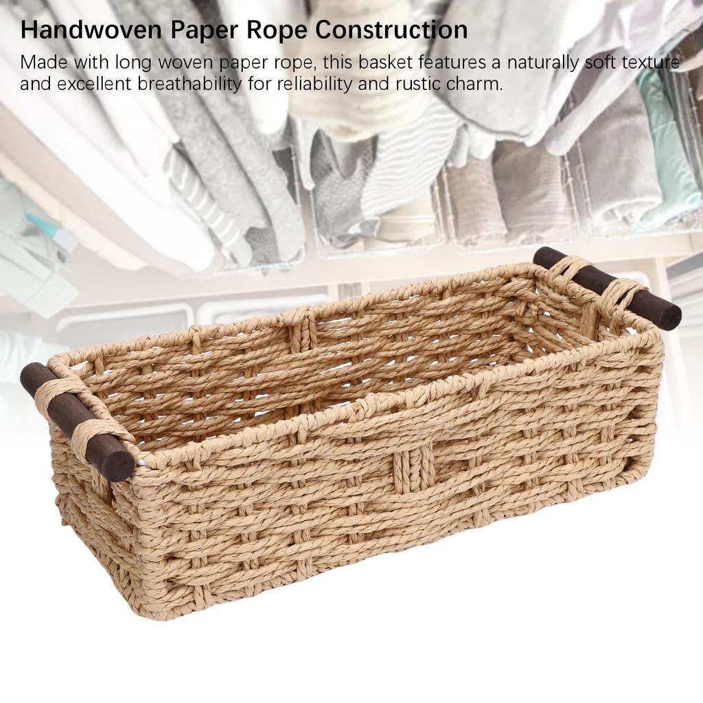 Paper Rope Storage Basket Handmade Woven Decorative Storage Bin Toilet Tank Topper Paper Basket for Shelves Countertop