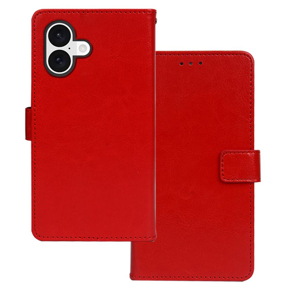 

For iPhone 16 Plus Case Card Slots Holder Leather Phone Cover Crazy Horse Texture Red