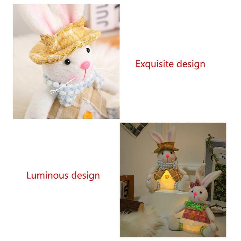 Easter Rabbit Doll Toy Luminous Handmade Lovely Plush Ornament Couple Gift for Table Decoration and Kids Comforting  Brown