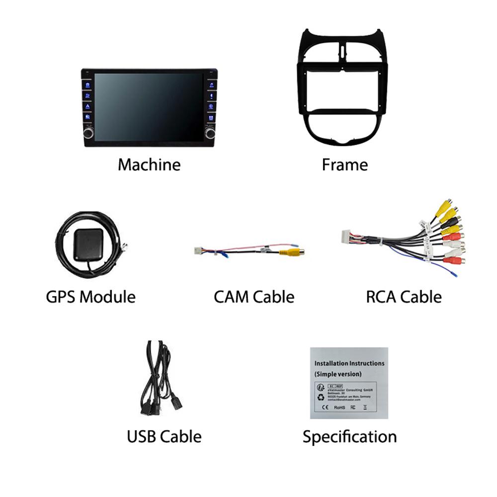 Für Peugeot 206 2001-2008 Mit Knopf Knopf Android Auto Radio Multimedia Player Navigation Stereo GPS 2 Din Carplay 2 + 32GB