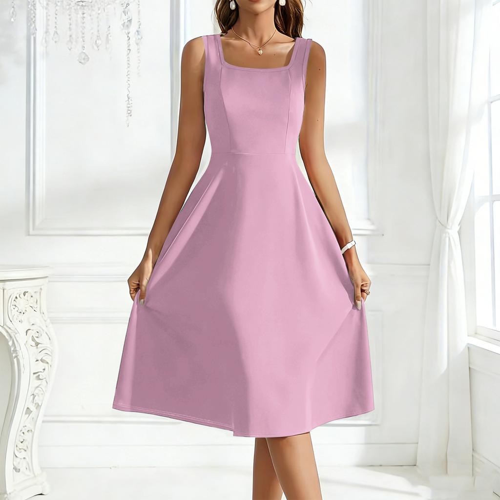 Women's Square Neckline Sleeveless A-line Dress
