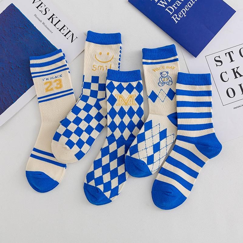 5 Pairs, Cotton Socks Children, College Style Cute Medium Tube Socks Socks
