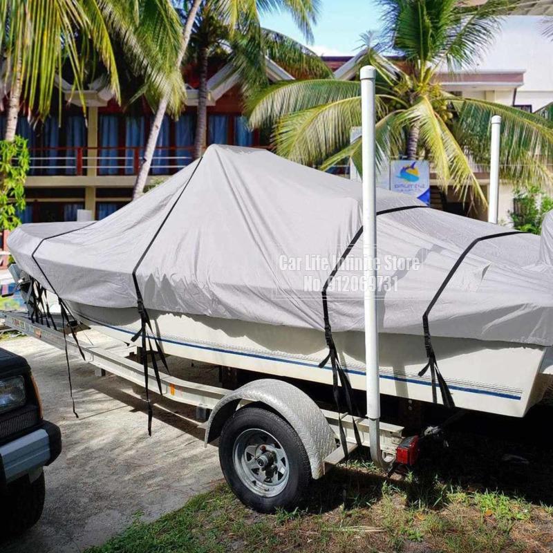 190T Yacht Outdoor Protection Waterproof Boat Cover Oxford Fabric Anti-smashing Tear Proof Silver Reflective Boat Cover 11-22FT