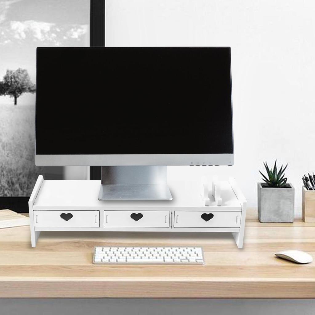 Computer Heightened Shelf Table Storage Rack with Drawer Monitor Stand Riser