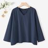 ZANZEA Women Loose Casual V-Neck Solid Color 3/4 Sleeve Cotton Blouse