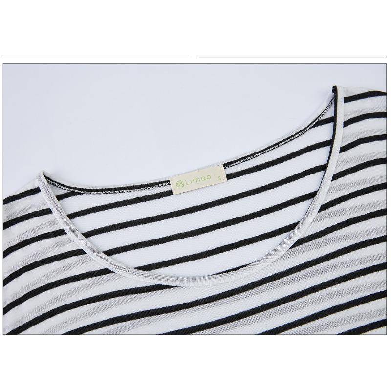 Women's Tencel Wool Naked Feel Fried Thin Skin-friendly Icy Loose T-shirt Summer Short-sleeved Black and White Striped Outerwear Tops
