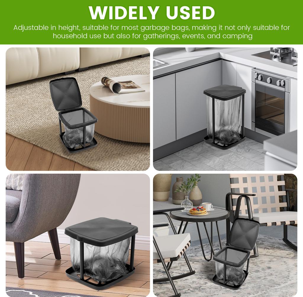 Portable Plastic Trash Can Foldable Adjustable Height Camping Trash Can with Hinged Lid for Home Kitchen Party Camping Outdoor