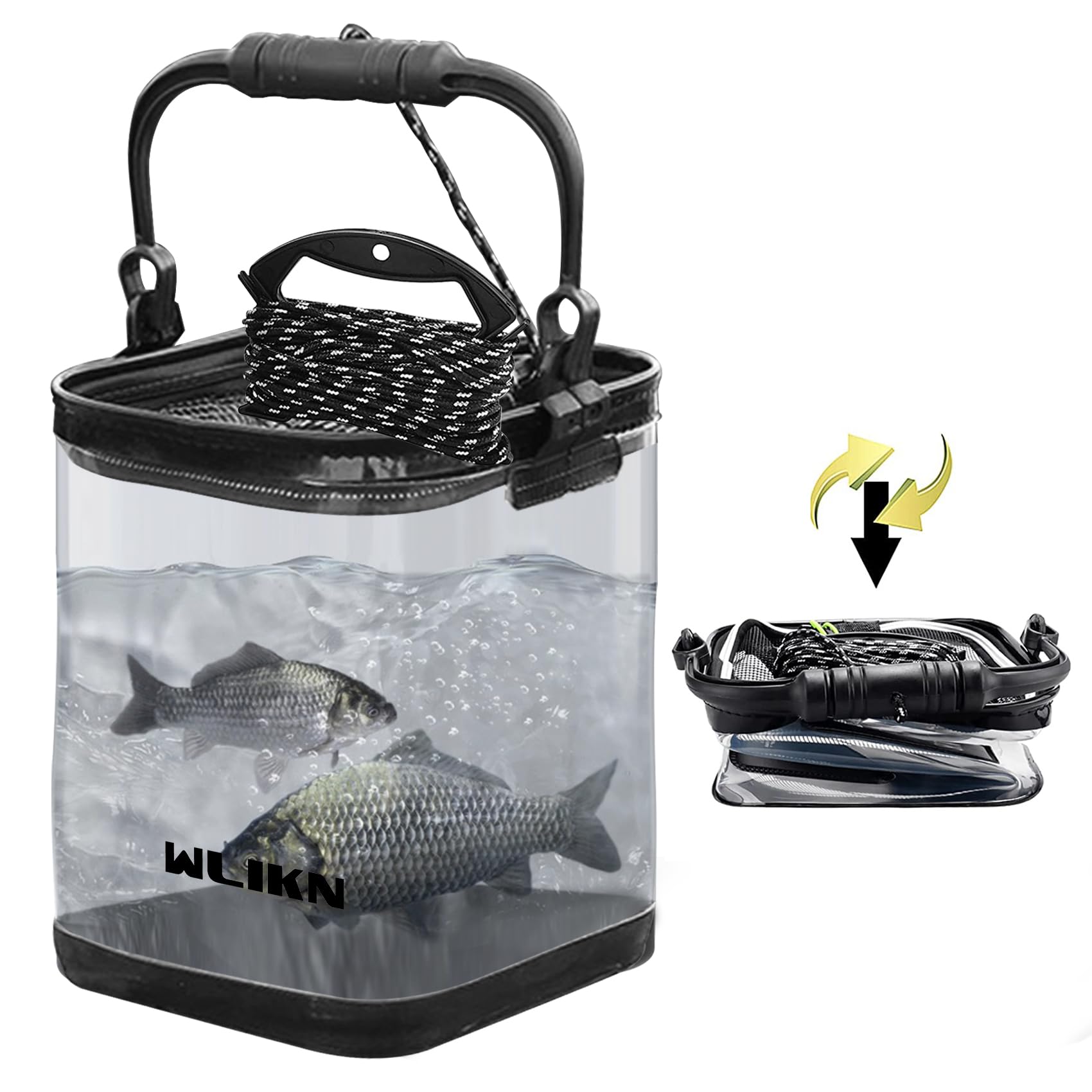 

Wlikn Folding Fishing Bucket, Large Capacity, Lightweight EVA Material, Multi-functional Water Bucket with Mesh Cover, Ideal for Fishing Gear,
