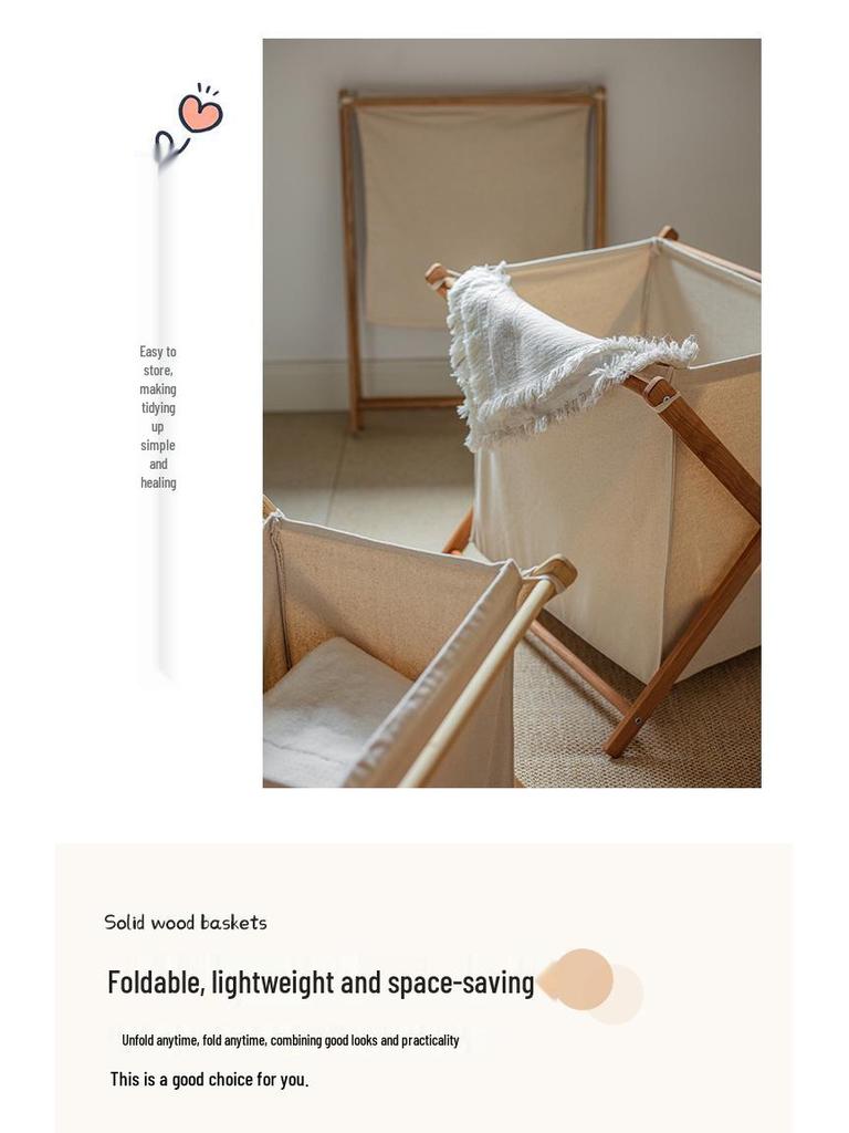 Solid Wood Foldable Laundry Basket for Bedroom and Bathroom Storage