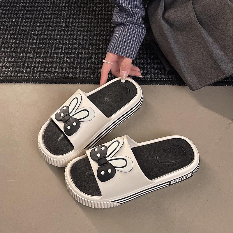Women's Summer Outdoor Flat Bottom Sweet Rabbit Ears Platform Slippers - Non-Slip Cartoon Design