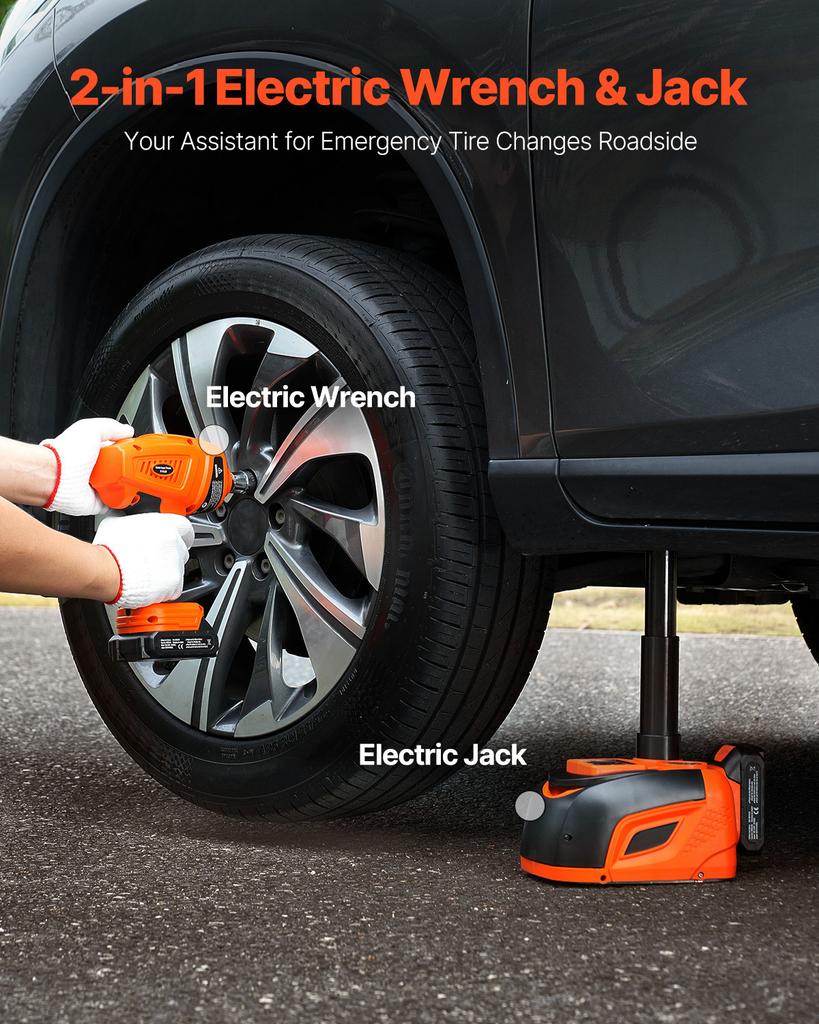 SucceBuy Electric Car Jack 5T Electric Scissor Jack with Electric Impact Wrench & LED Light & Remote Control for Sedan SUV Truck