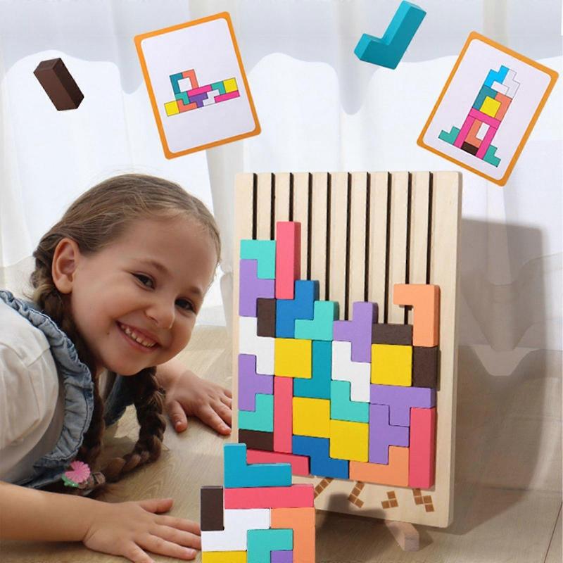 Wooden Tetris Jigsaw Toy Tangram Puzzle Kids IQ Intellectual Educational Gift