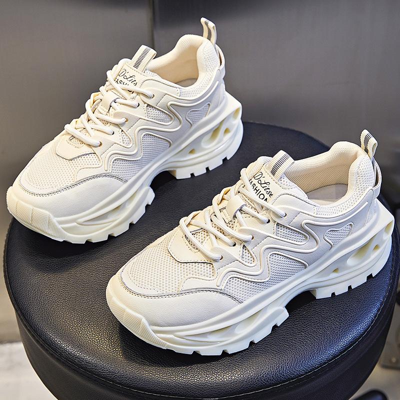 

Absorbent sole dad shoes spring 2025 new leather women s shoes sports running shoes children s thick sole heightening casual shoes 35 бежевый