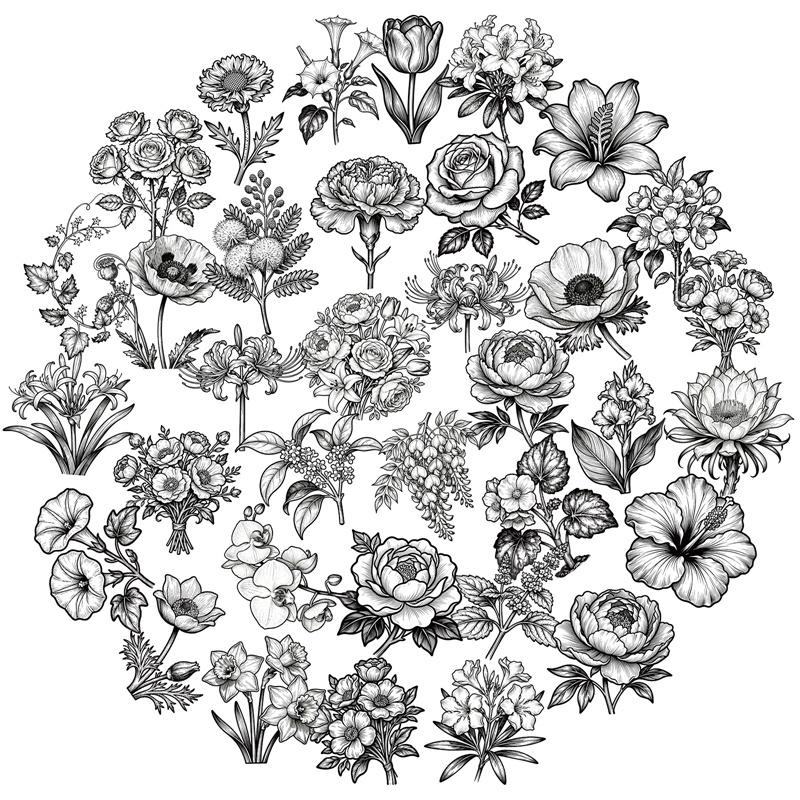 

56PCS Black White Flower PET Sticker Aesthetic Decoration Scrapbooking Stationery DIY Hand Accounting Supplies