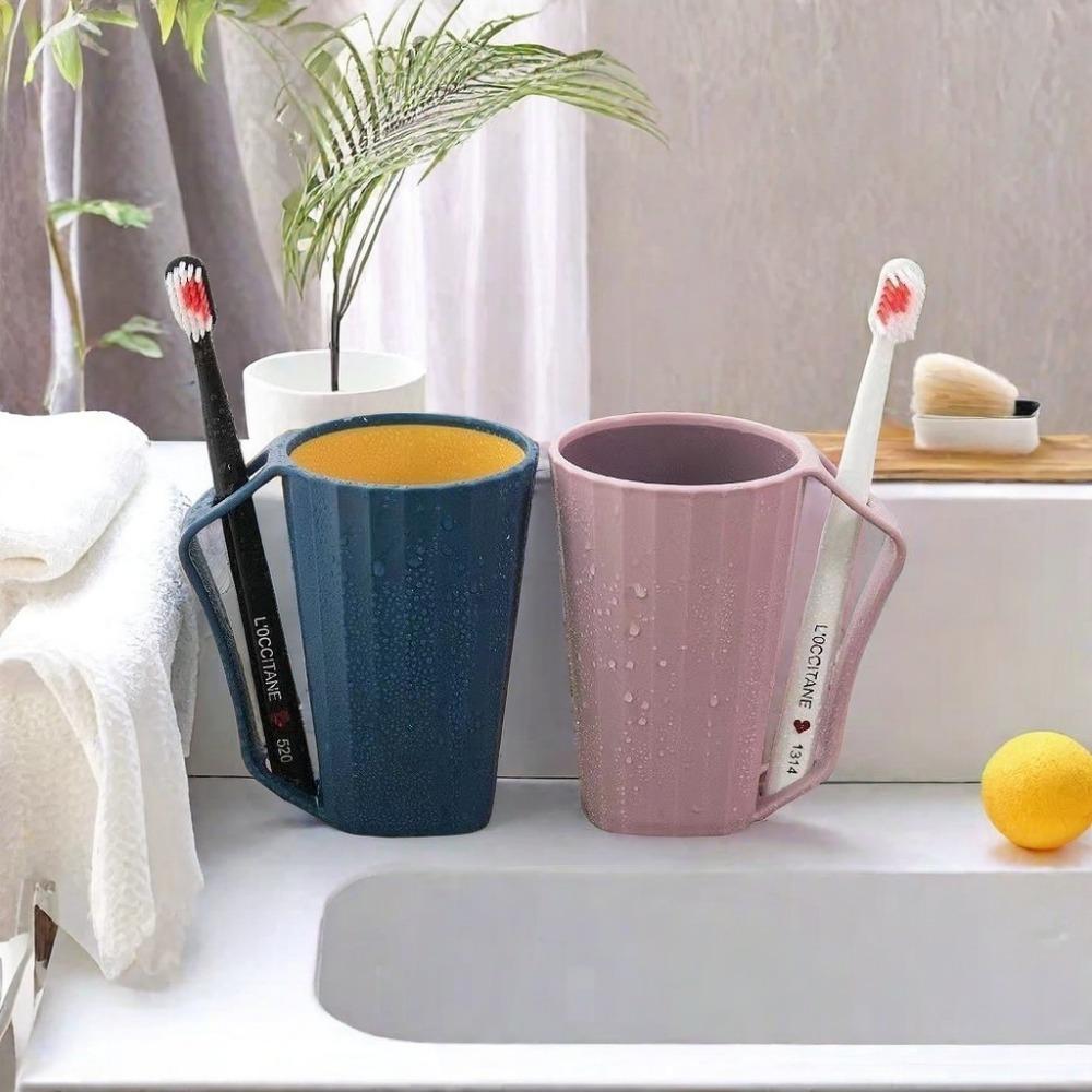 1Pc Durable Reusable Two Color Plastic Cups with Handles,Creative Toothbrush Holder, Wash Cup,Couple's Mouthwash Cup