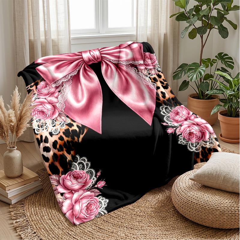 Pink Ribbon with Leopard Print 1 Theme blanket Lightweight Warm Flannel Blanket Decorative Throw Blanket for Home Decoration