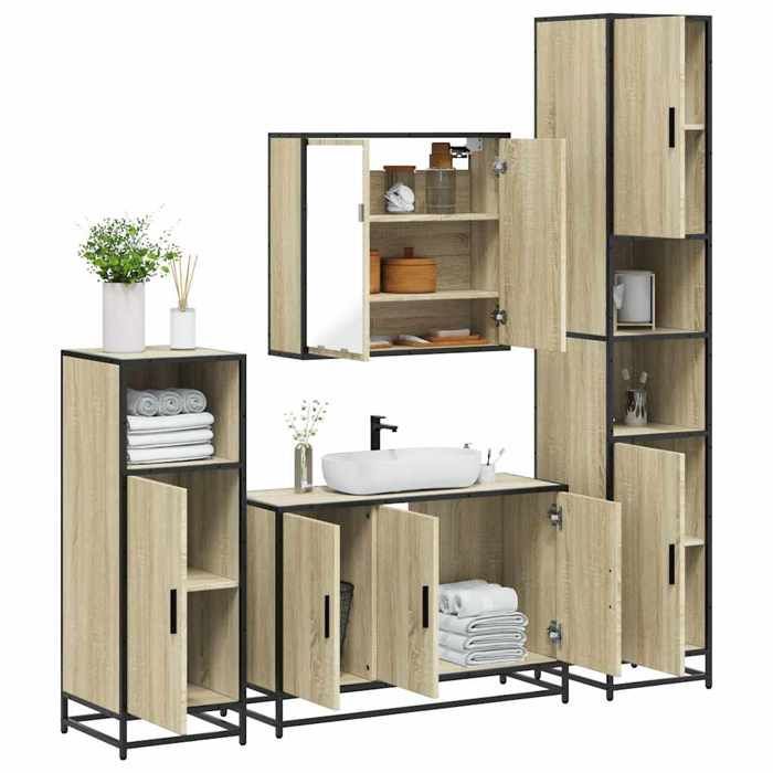 VidaXL Ensemble de meubles de salle de bain 4 pcs chêne sonoma, armoire de salle de bain, armoire de rangement de toilette, 3301191