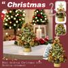 Desktop Christmas Tree, 18'' Table Top Christmas Tree With Wooden Base, Prelit Christmas Tree With Decorations For Indoor