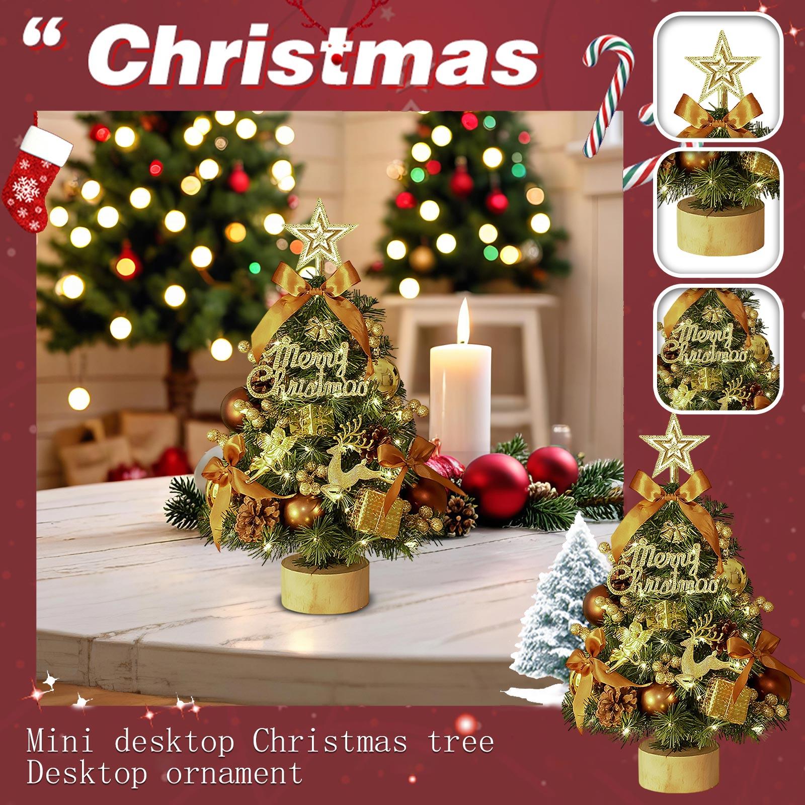 

Desktop Christmas Tree, 18 Table Top Christmas Tree With Wooden Base, Prelit Christmas Tree With Decorations For Indoor One Size