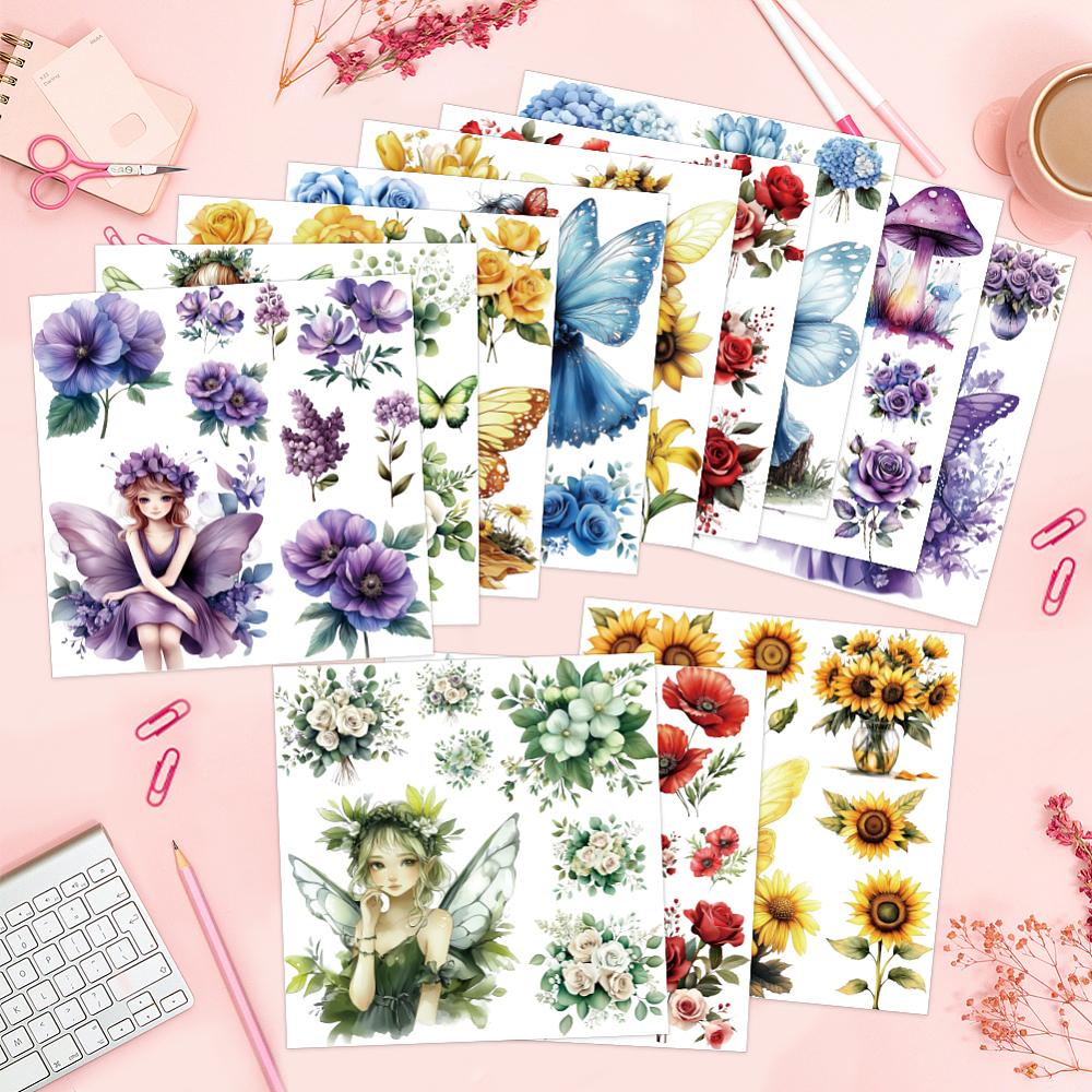 12 Sheets 12 Style PVC Stickers Heat Transfer Film for Window Decoration Fairy 140x140mm 1 sheet/style