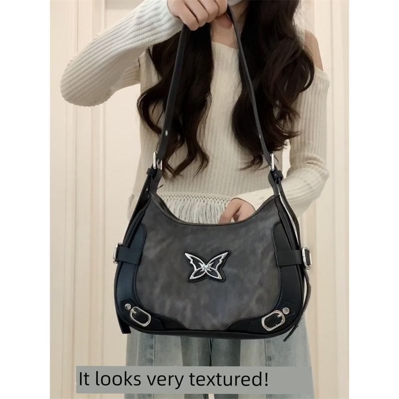 

Niche Dark Sweet Cool Underarm Bag High-Grade Butterfly Motorcycle Bag Women 2025 New Fashion Shoulder Messenger Bag Black