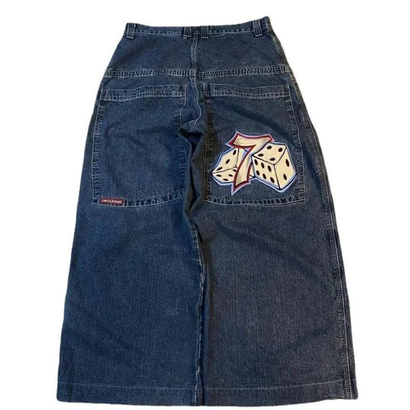 Y2K Harajuku Hip Hop Denim Pants Loose Fit High Waist Wide Leg Blue Cotton Jeans Men Youth