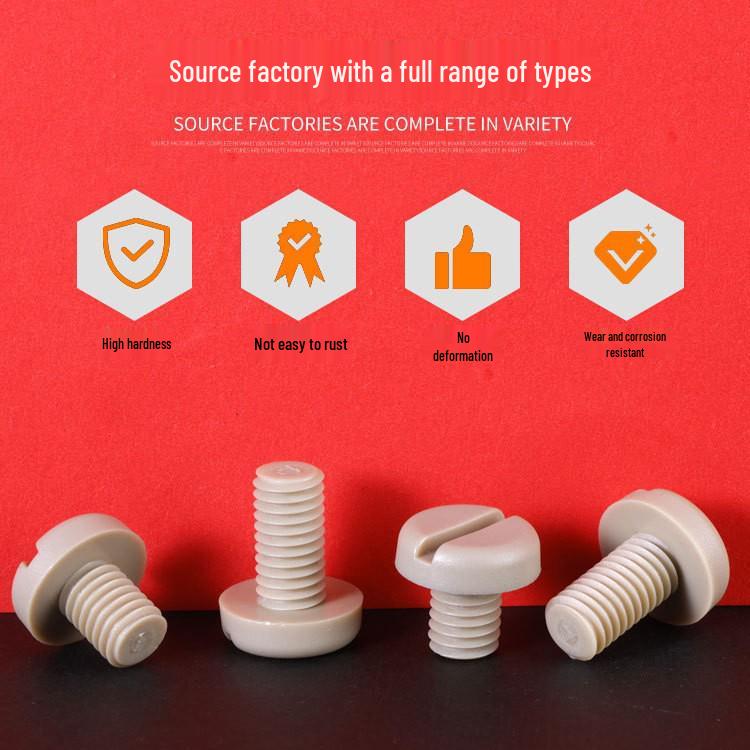 PEEK Slotted Round Head Screw, M2-M8: High Temp & Corrosion Resistant, High Strength Plastic M2*8
