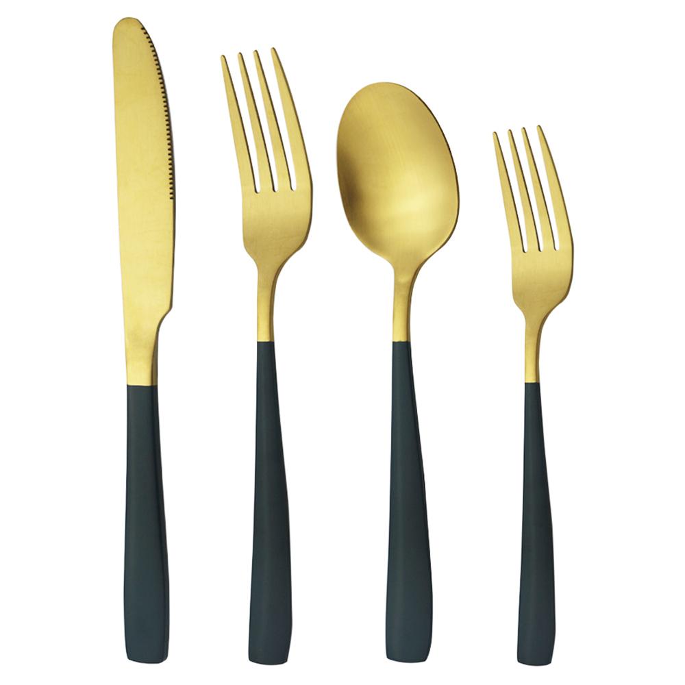 Matt 4stk Rose Gull Servise Rustfritt Stål Sett Knivgaffel Skje Dessertgaffel Bestikksett Servise Kjøkken Western Matsett