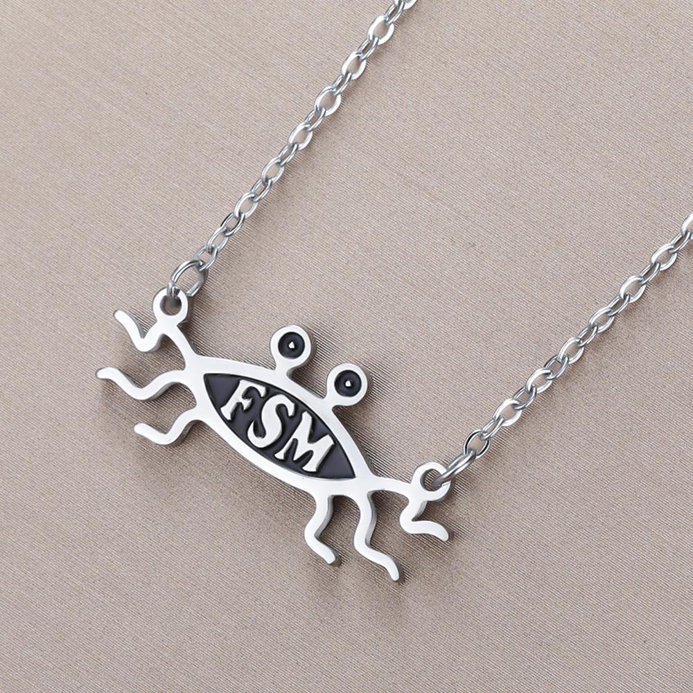 Dawapara Pastafarianism Symbol Women Necklace FSM Flying Spaghetti Monster Pendant Stainless Steel Jewelry