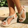 Fashion 2025 New Large Thick Bottom Slope Heel Sandals New Style Trendy High Heels Pearl Decoration Roman Sandals