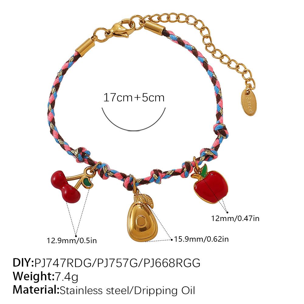 Fashion Creative Simple Color Rope DIY Pendant Bracelet Stainless Steel Gold-plated Love Pendant Necklace Jewelry Women