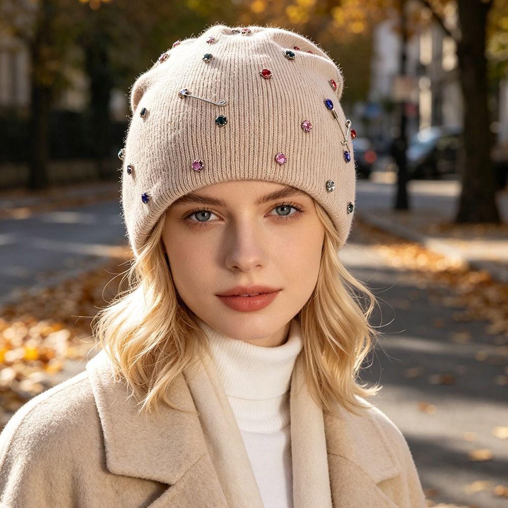Windproof Beanie Hat Warm Skullies Hat Casual Knitted Pullover Cap for Women