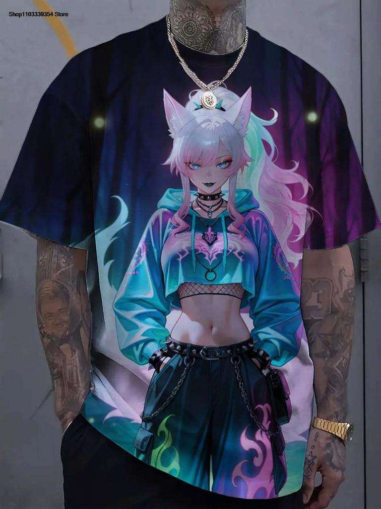 Cartoon Sexy Girl Pattern Men's T-Shirt 3d Printed Oversized T Shirts For Men personality Girl Harajuku Short Sleeve Unisex Tops