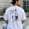 Men Cotton T Shirt Wine Not Hand Sketch Wine Bottle Glass Back Graphic Minimal Simple Line Art Alcohol Lover Casual Loose Fit