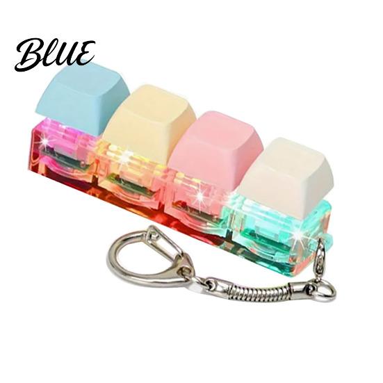 Fingertip Fidget Keyboard Toy Silent Stress Relief Keychain with LED Work Break Light Decompression Button Finger Clicker Sensory for Adults