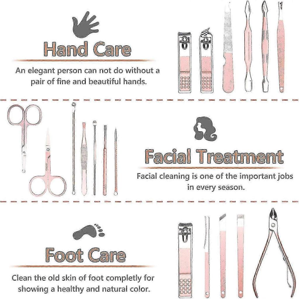 Professional Nail Clipper Set - 18pcs Manicure Pedicure Kit with Travel Box (Pink)