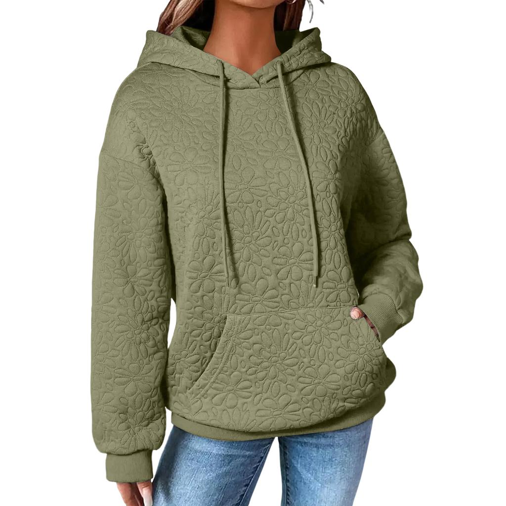 Damen Einfarbiges Modisches Kapuzen-Textur-Langarm-Top Sweatshirt