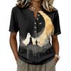 Women's Short Sleeve Button Down Shirt, Halloween Print, Cotton Linen , Casual Summer Top