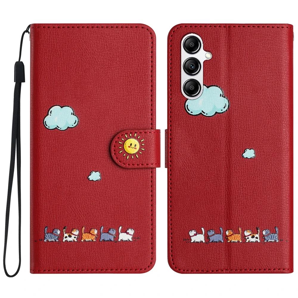 S24 Kawaii Etui na Telefon Kot dla Funda Samsung Galaxy S23 Ultra S24 S22 Plus S21 FE S20 Note 20 10 Etui Skórzany Portfel Klapka