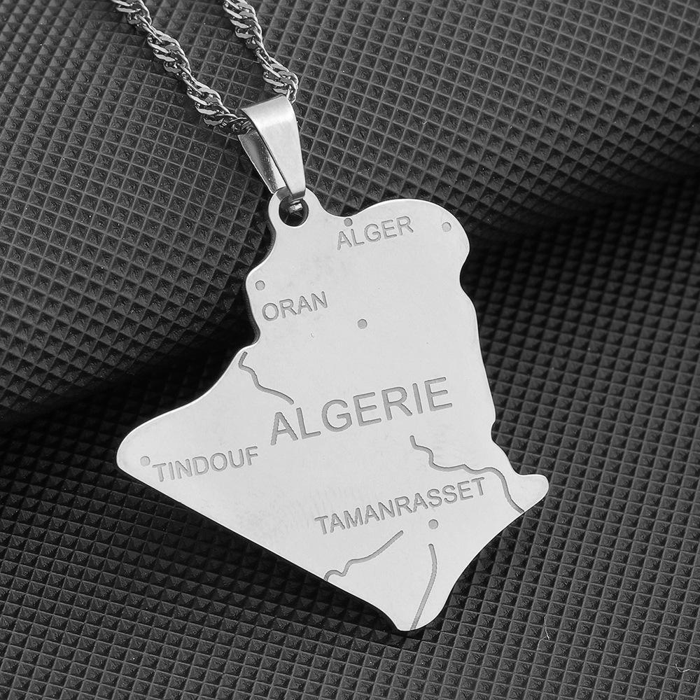 

Европейская и американская мода Ожерелье из титановой стали с картой Алжира и цепочкой «Волна»