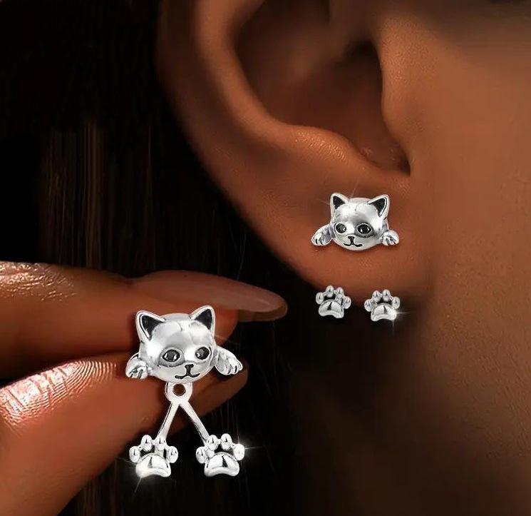 Heißverkaufende Einzigartige Nische Retro Katzenpfote Over-Ear Ohrstecker für Damen, High-End Stil. black