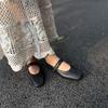 Johnature Genuine Leather Buckle Strap Women's Flats Shoes Retro Square Toe Soft Soles Solid Color Shoes