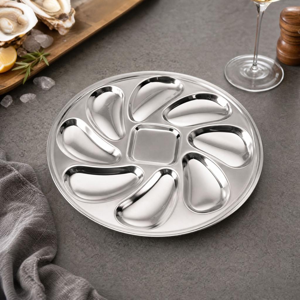 Creative Round Stainless Serving Plate for Shellfish and Appetizers